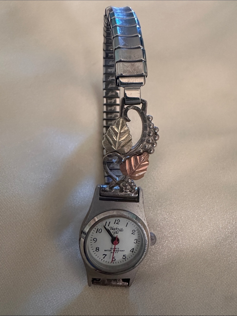 Black Hills Gold Tri-Tone Leaf Stretch Bracelet Watch